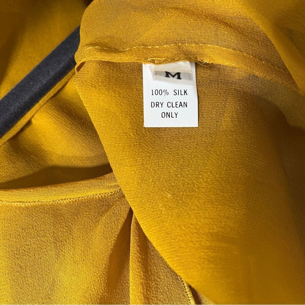 Vintage Marian Clayden 100% Silk Chiffon Mustard Yellow Sheer Blouse Cover Up - Picture 8 of 9